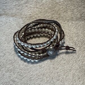 Chic Silver and Swarovski Pearl Wrap Bracelet